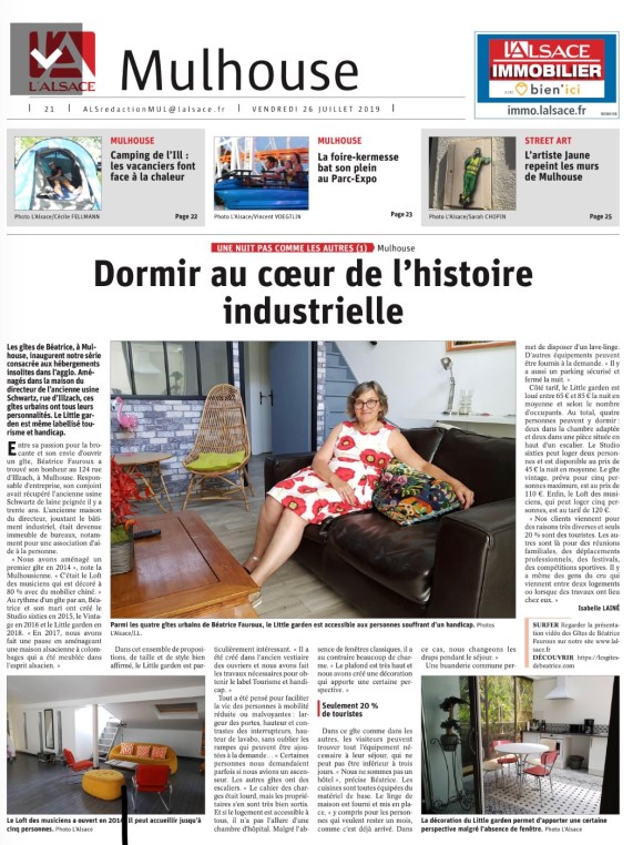 L'Alsace publie un article d'une page sur Les Gîtes de Béatrice à Mulhouse